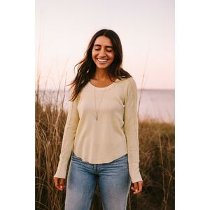 We The Free  Free People Yellow Long Sleeve Cuff Shirt Top  Women's Size Large